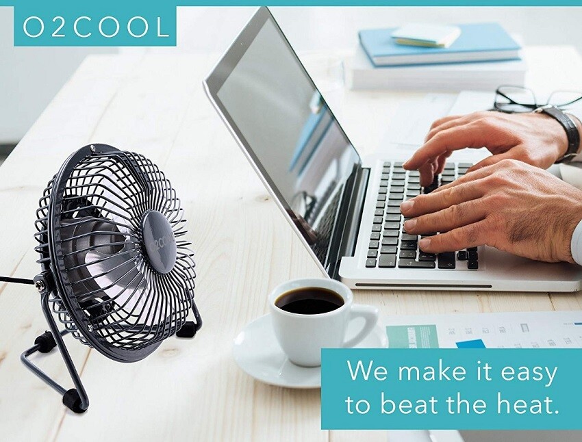 O2COOL 4" USB Personal Desk Fan – Portable Mini Table Cooling Fan - Black