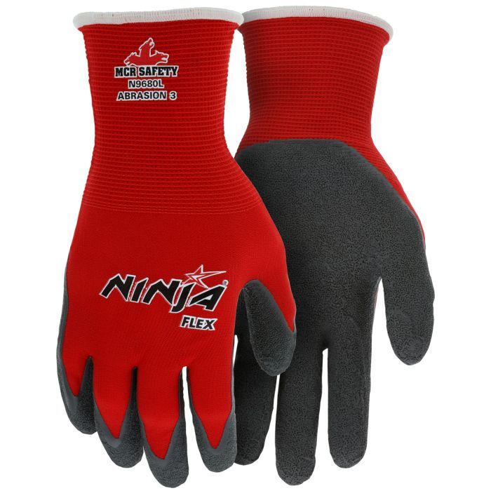 MCR N9680 RED Ninja Flex Latex Coated Work Gloves - 15 Gauge, 12 PAIR, SM-2XL