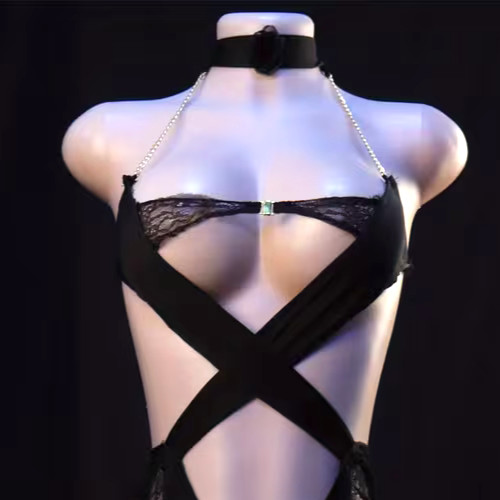 NEW Asian 1-Sz EGYPTIAN CATWOMAN SEDUCTION Black Lace Gld Chain Bodycon Lingerie