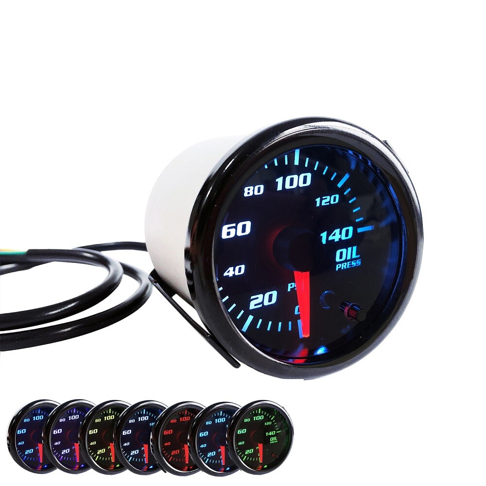 0-140 PSI 2'' 52mm 7 Color LED Digital Oil Pressure Gauge Meter W/ Sensor