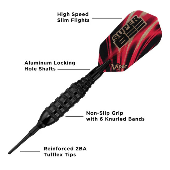 VIPER SUPER BEE BLACK 16 GRAM DARTS 2BA SOFT TIP SET NEW SHIPS FREE FREE FLIGHTS