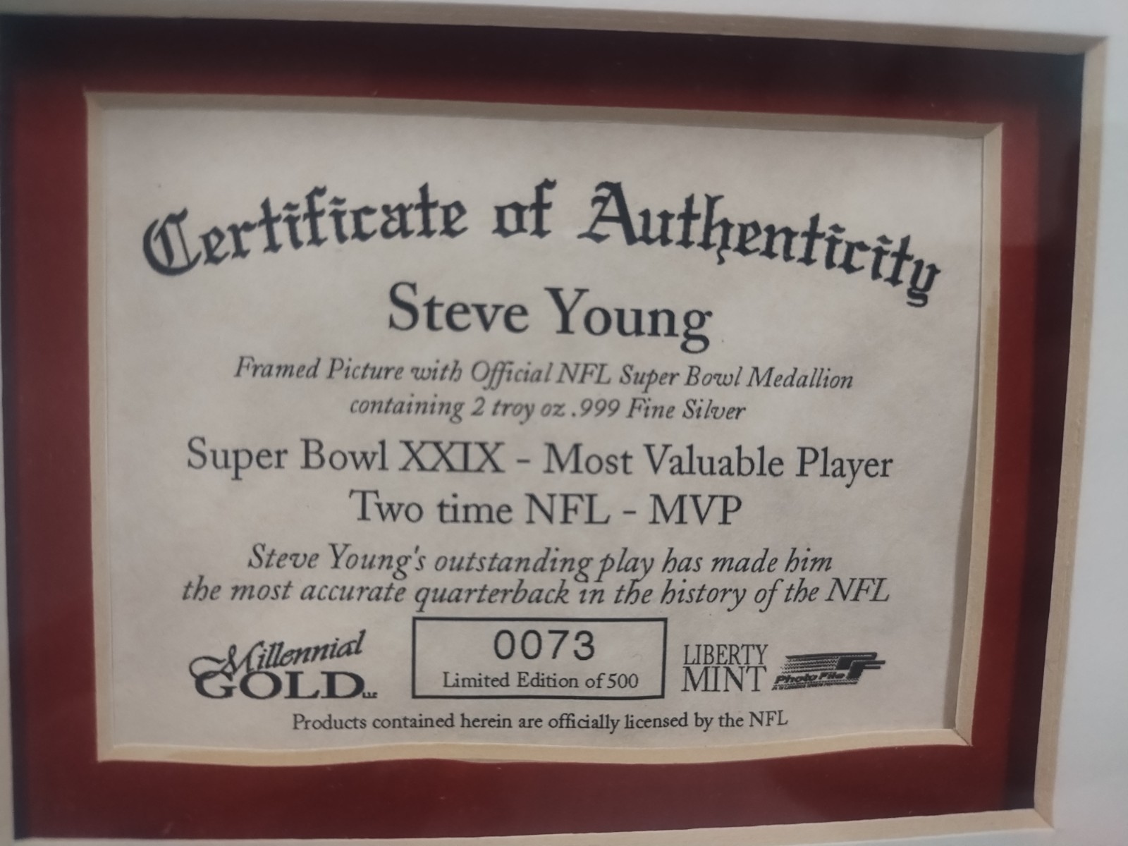 Steve Young Super Bowl XXIX MVP Coin .999 Pure Silver 2 Troy Ounce NFL BYU 49ers
