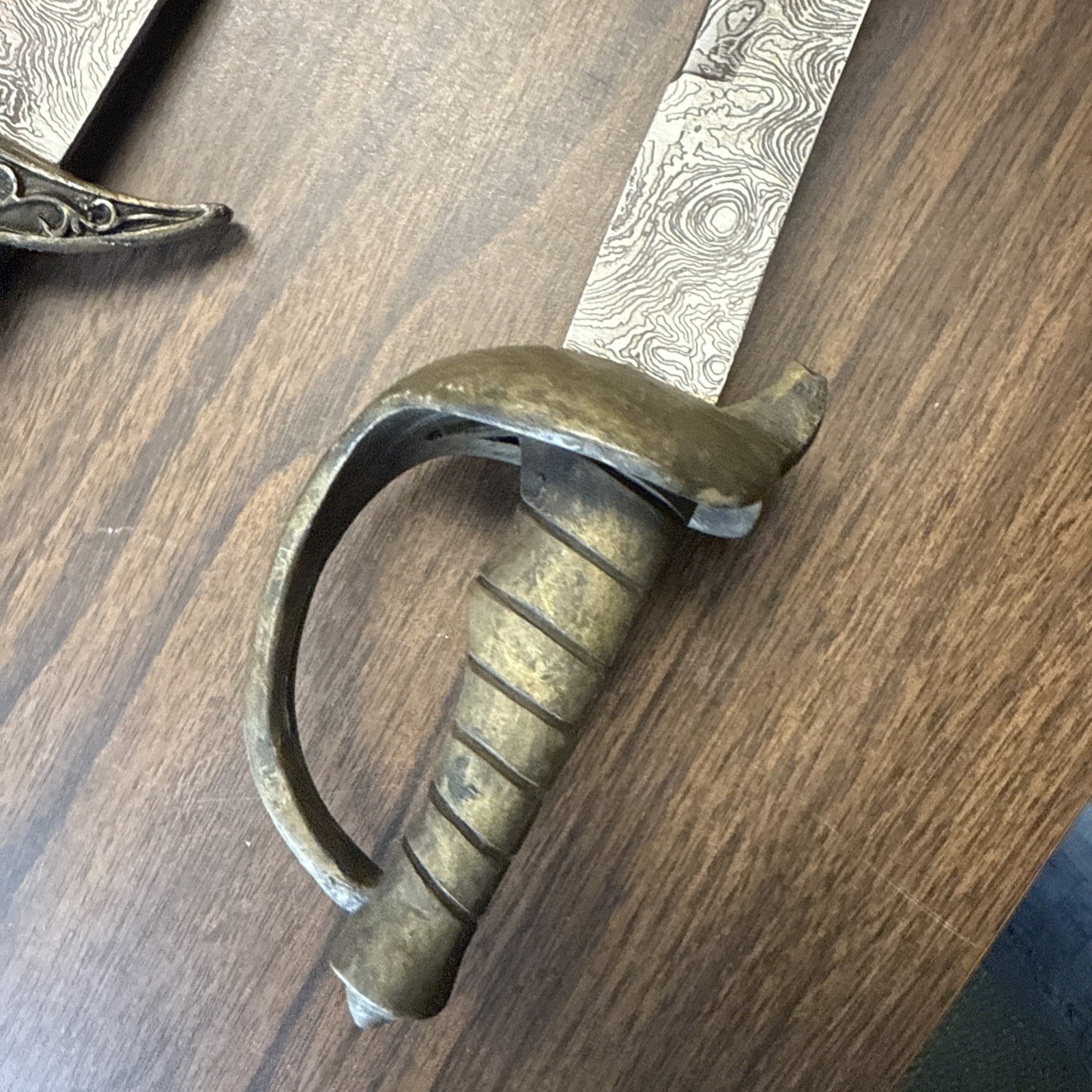 Metal Demascus Miniature Lot 2 Swords Military Decor No Scabbards Bundle Metal