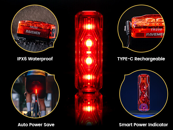 RAVEMEN TR250 Bike Light Bicycle Tail Light Brake Sensor Auto On-Off With ABM07