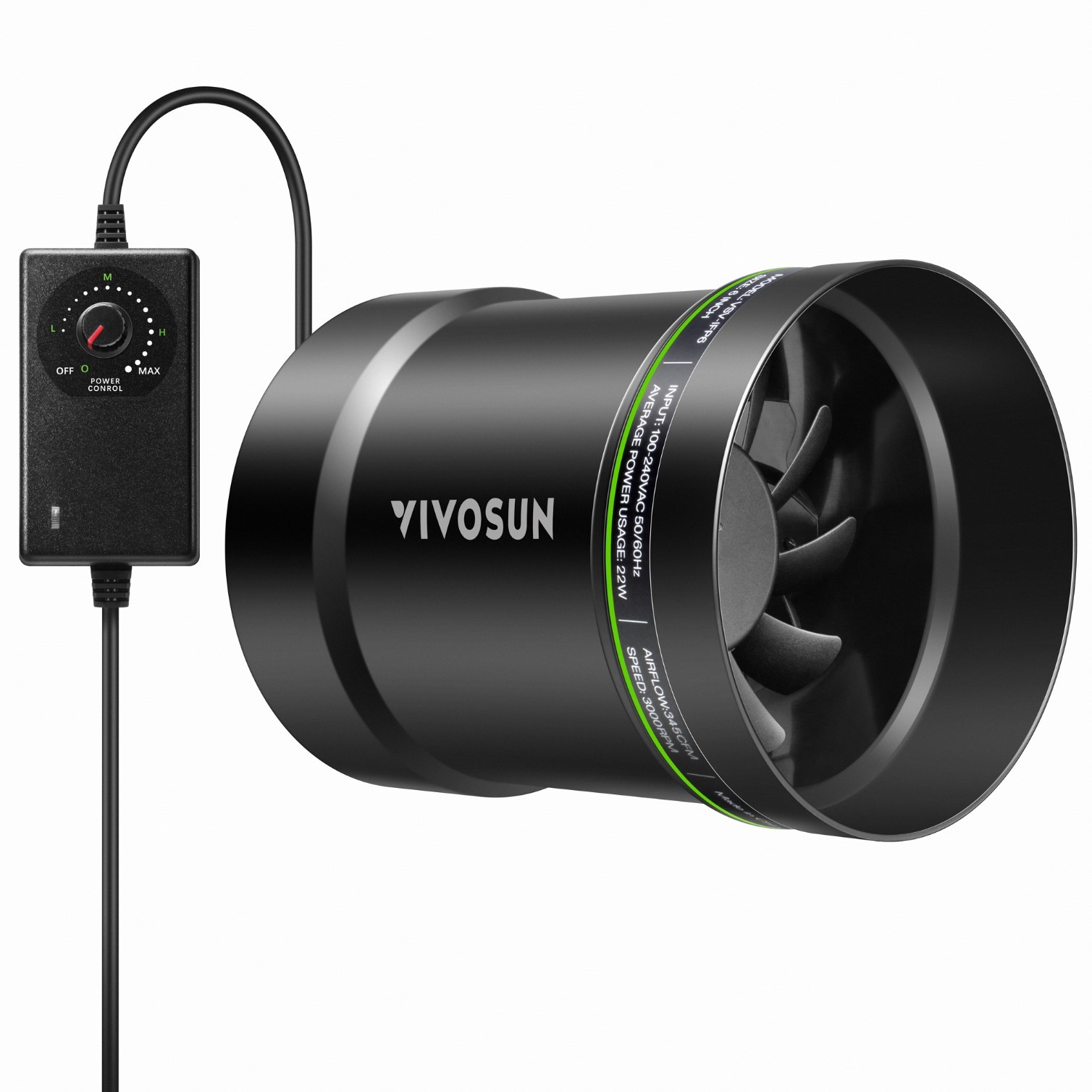 VIVOSUN 6-Inch 345 CFM Inline Booster Duct Fan with Speed Controller