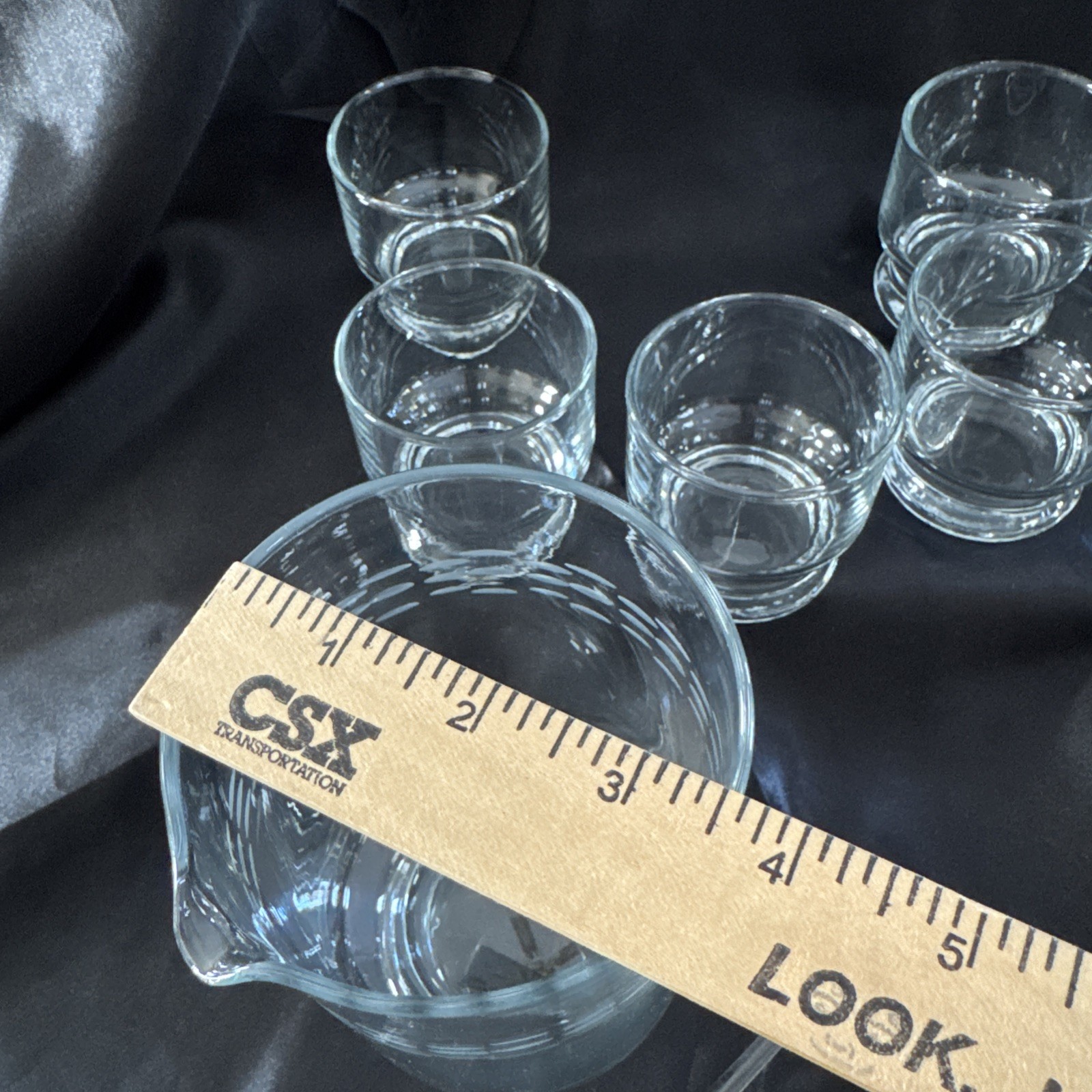 NIB Vintage Crystal Martini Set Pitcher 6 Glasses Swizzle Stick Princess House