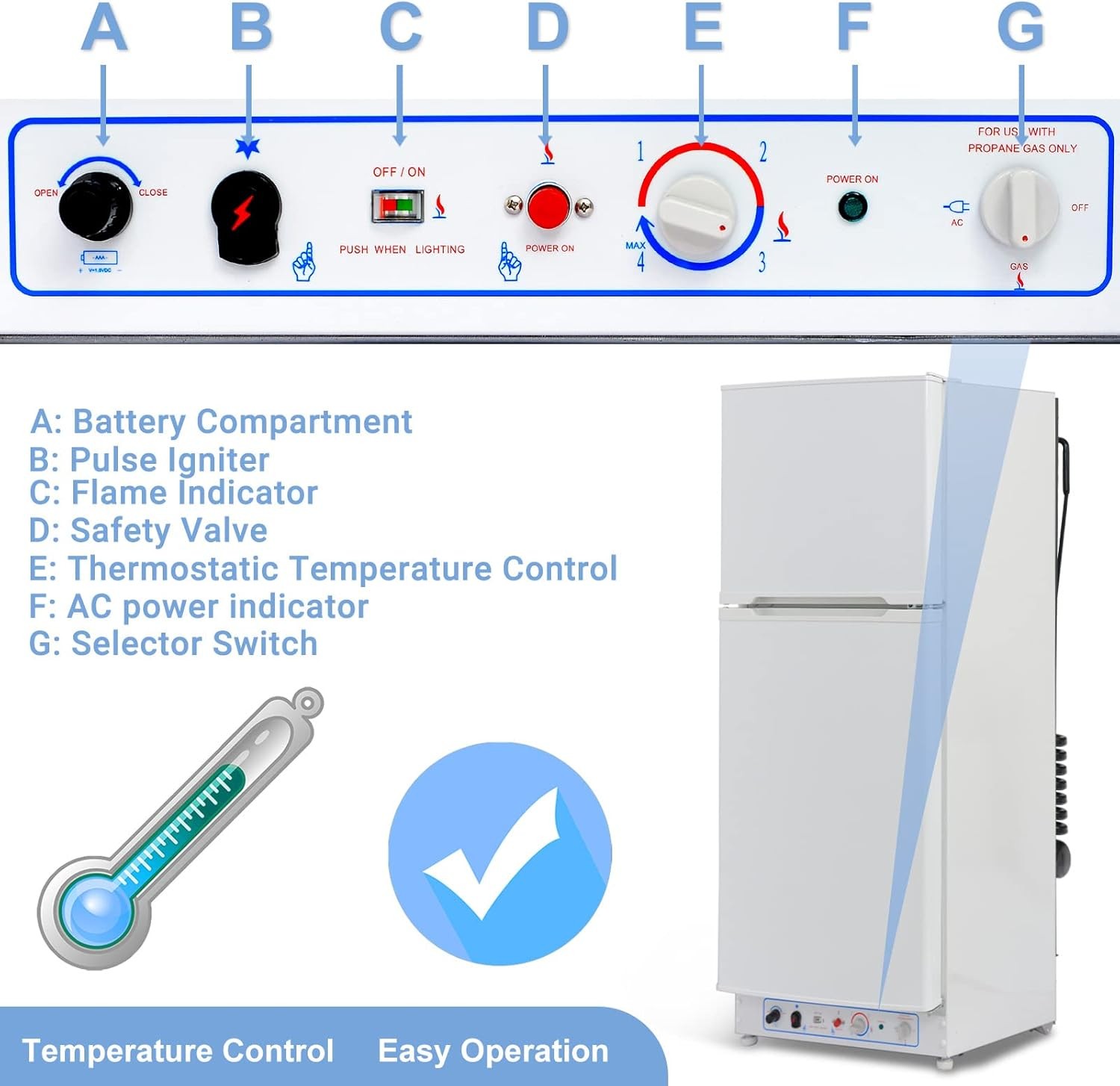 6.5 cu ft 2-Way Propane Gas Refrigerator Freezer RV Off-grid Cabin Camper White