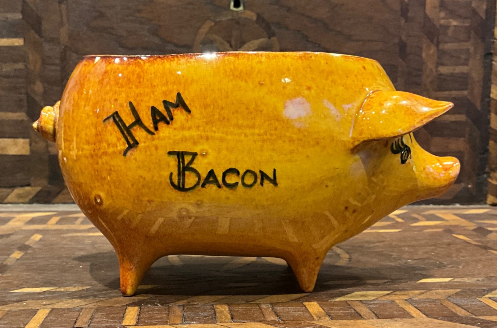 Ceramic Amana Meat Shop Pig Colonies Ham Bacon Bologna RARE planter / bowl ?