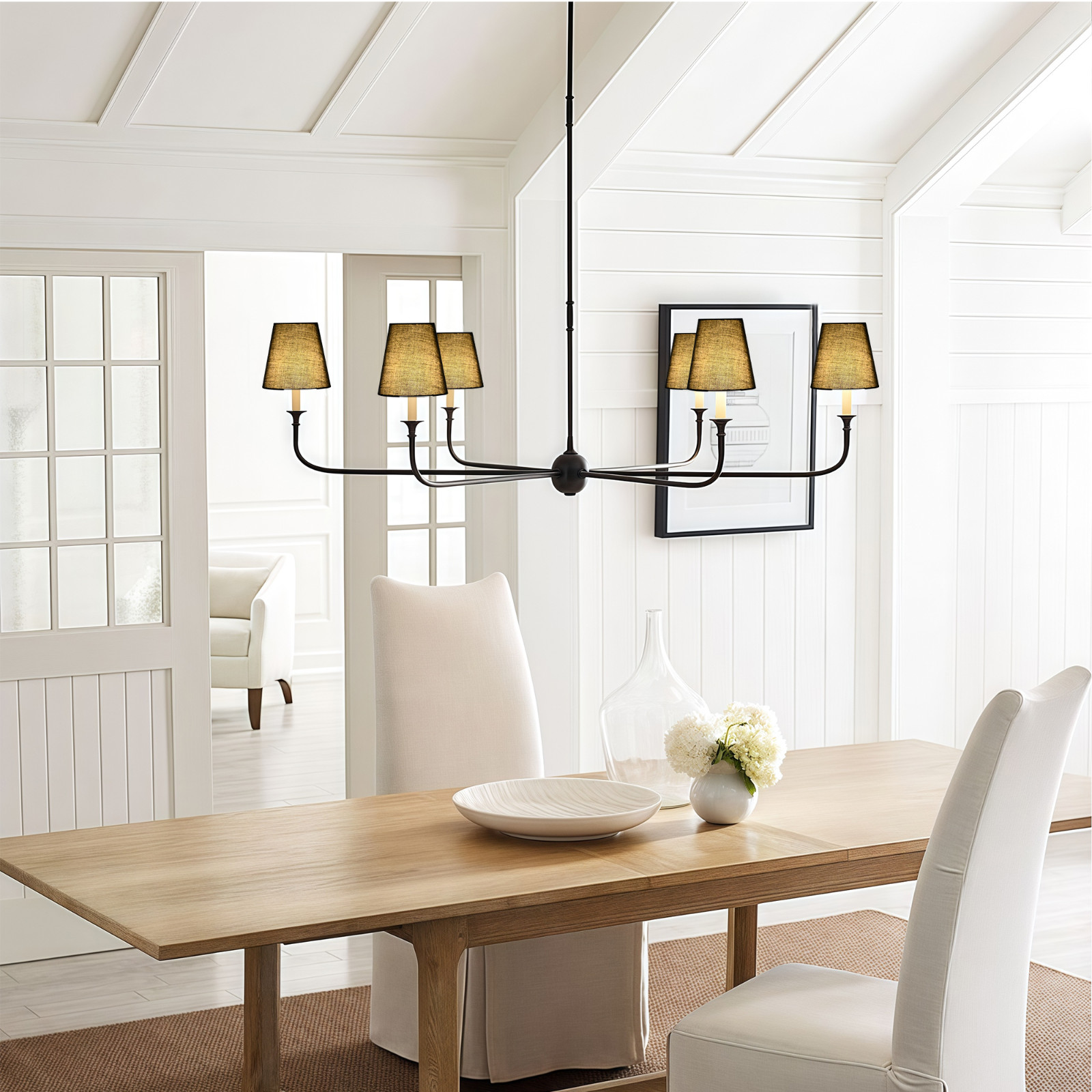 Set of 6 Black Clip-On Chandelier Lamp Shades for E12 Bulbs, Mini Fabric Shades