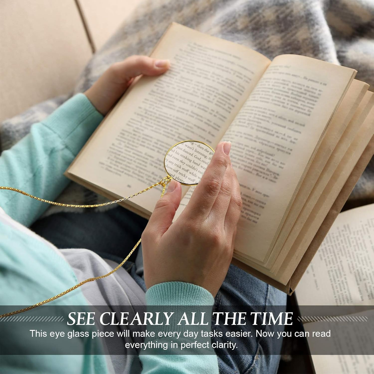 rOund Magnifying Glass Pendant magnifier Reader Necklace SILVER Chain 5x Loupe