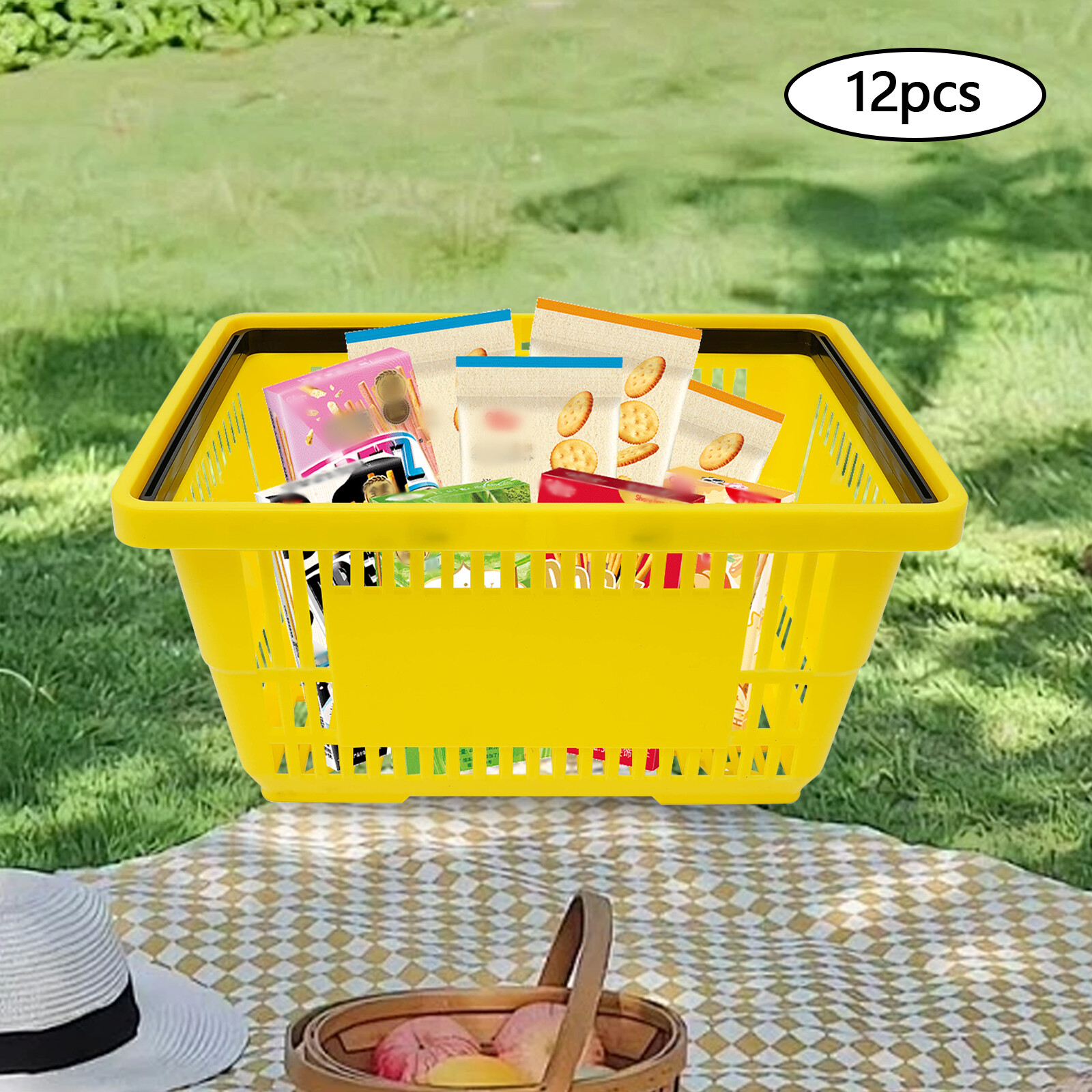 12PCS Shopping Baskets Retail Merchandise Supermarket Handles 28L