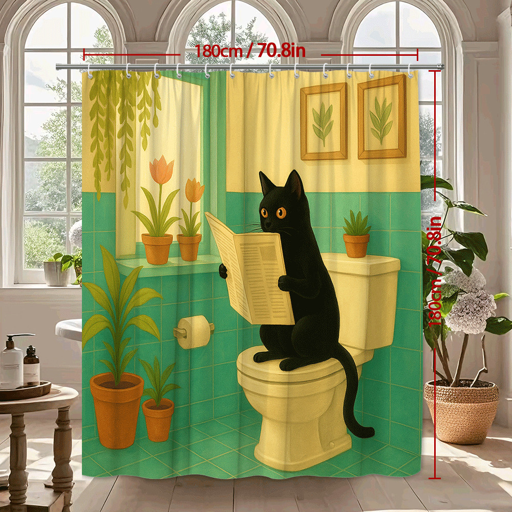 Funny Black Cat Shower Curtain for Bathroom Decor