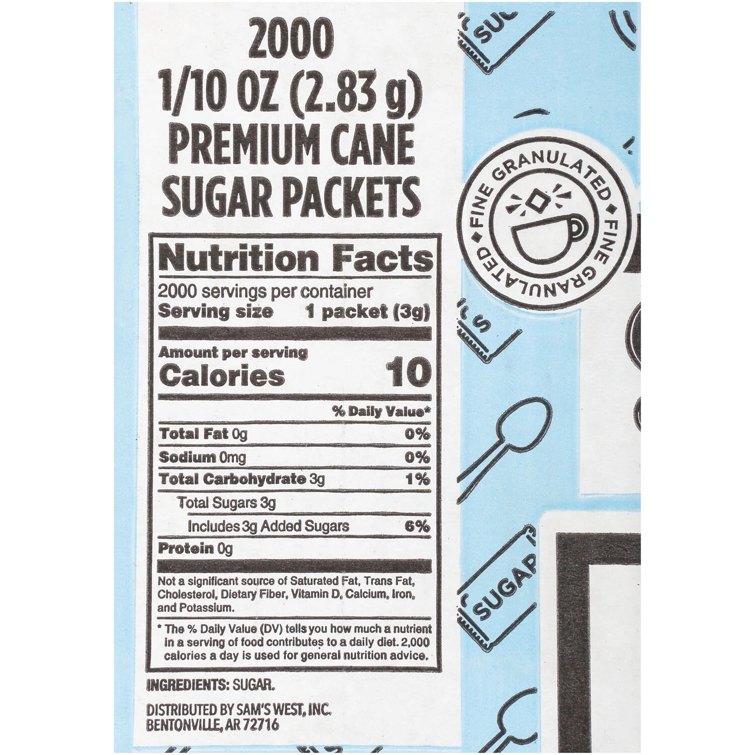 Member's Mark Premium Cane Sugar Packets 2,000 ct., Restaurant Quality