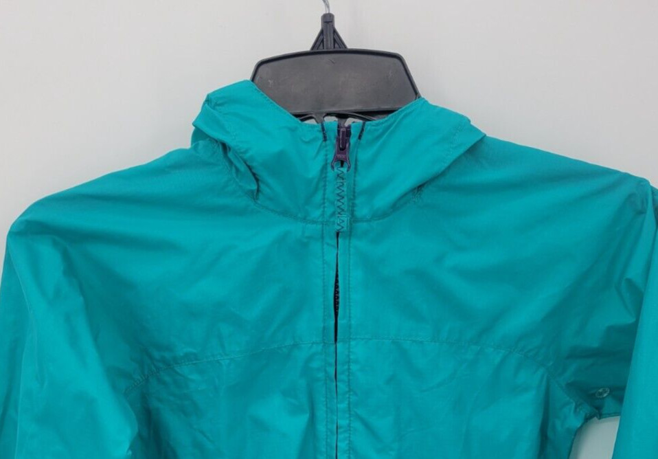Lands End Jacket Girls Large 6X 7 Blue Green Zip Up Hooded Raincoat Outerwear