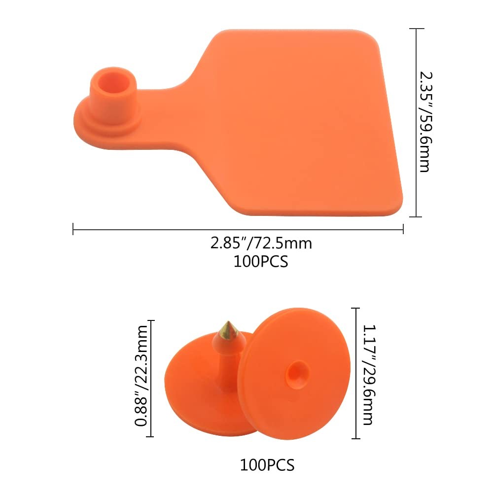 100 Sets Livestock Identification Blank Ear Tags Orange Livestock Ear Tag Bla...