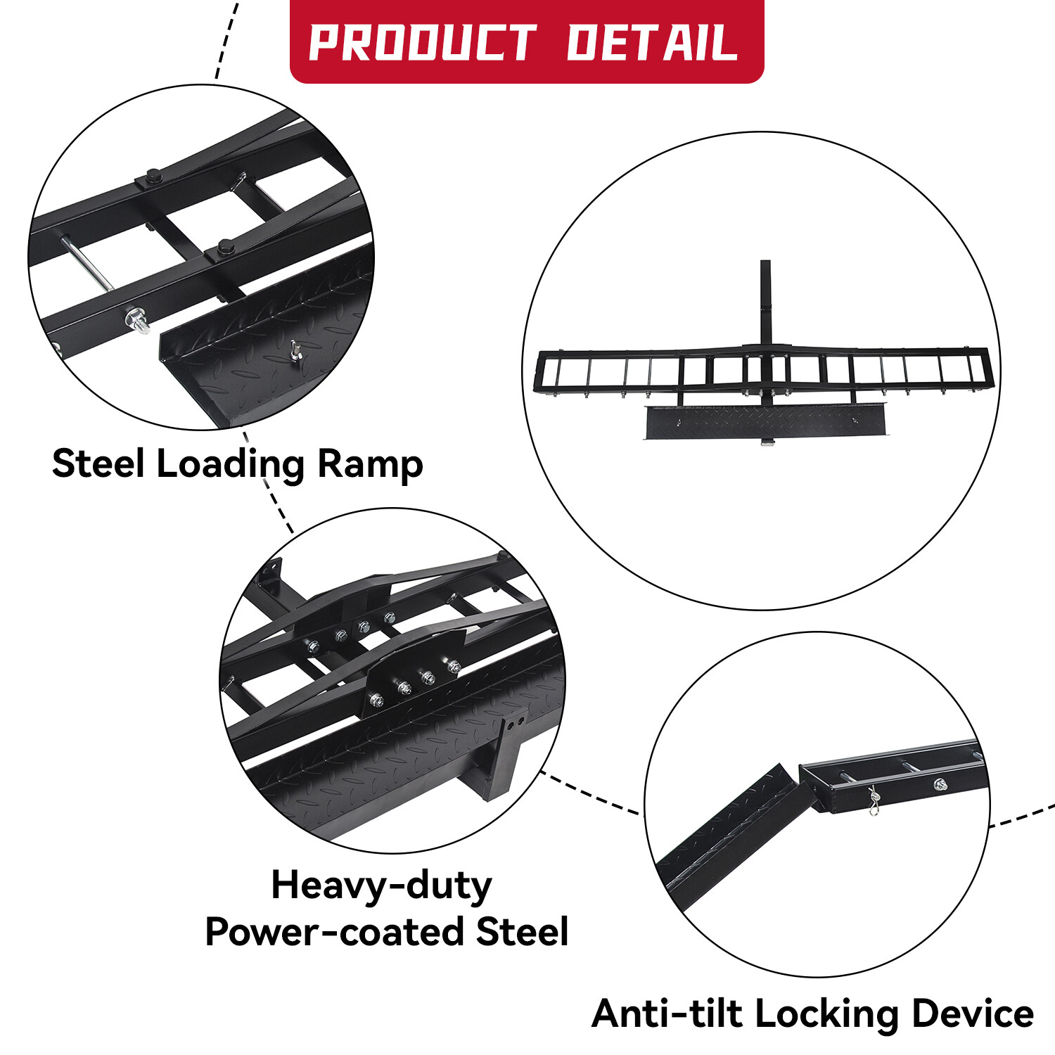 Black Motorcycle Scooter DirtBike Carrier Hauler Hitch Mount Rack Ramp Anti Tilt