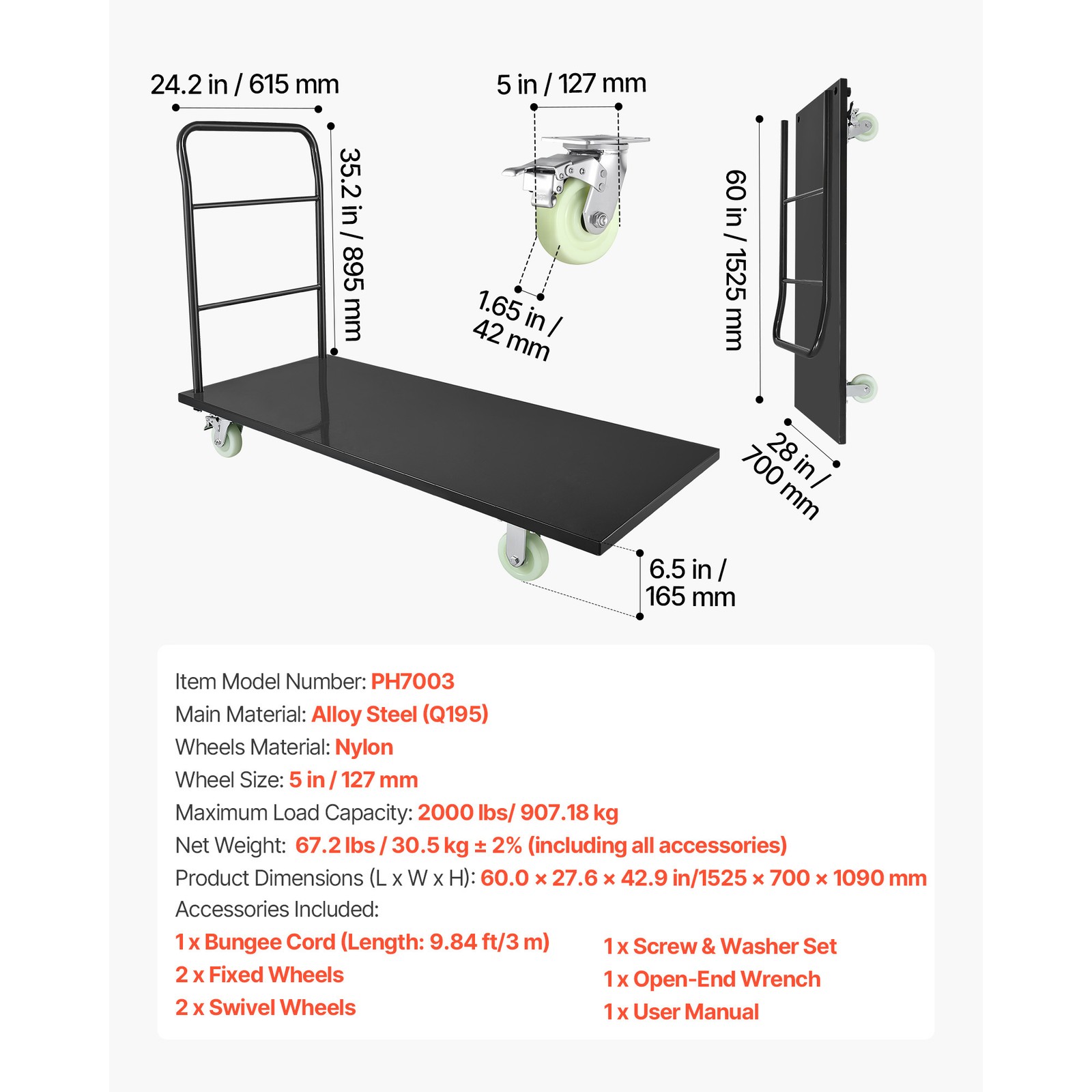 Uimoso Heavy Duty Industrial Platform Cart 2000 lbs Capacity with Wheels