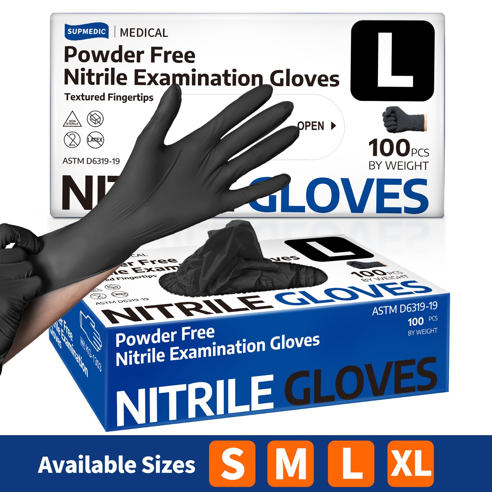 Medical Nitrile Exam Gloves Powder-Free Food-Safe Disposable Glove Black 100 PCs