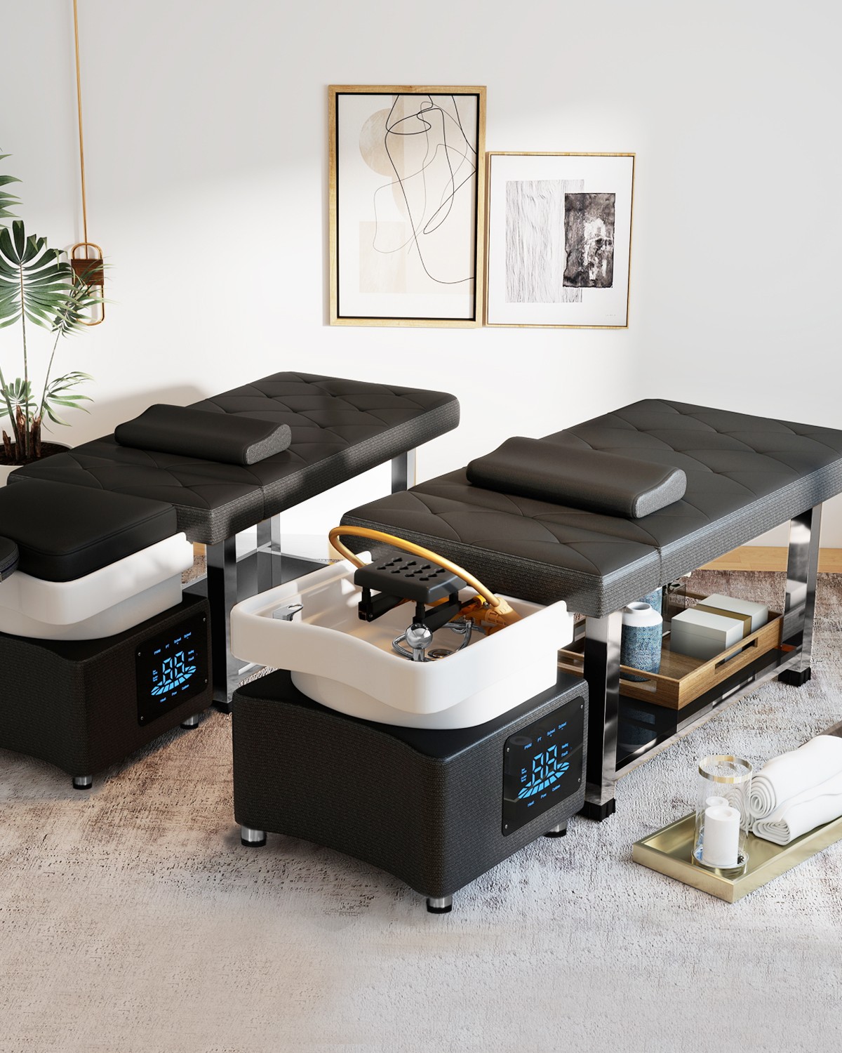 Head Spa Shampoo Bowl Massage Bed Backwash Unit w/Water Cycle,LED Lights Therapy