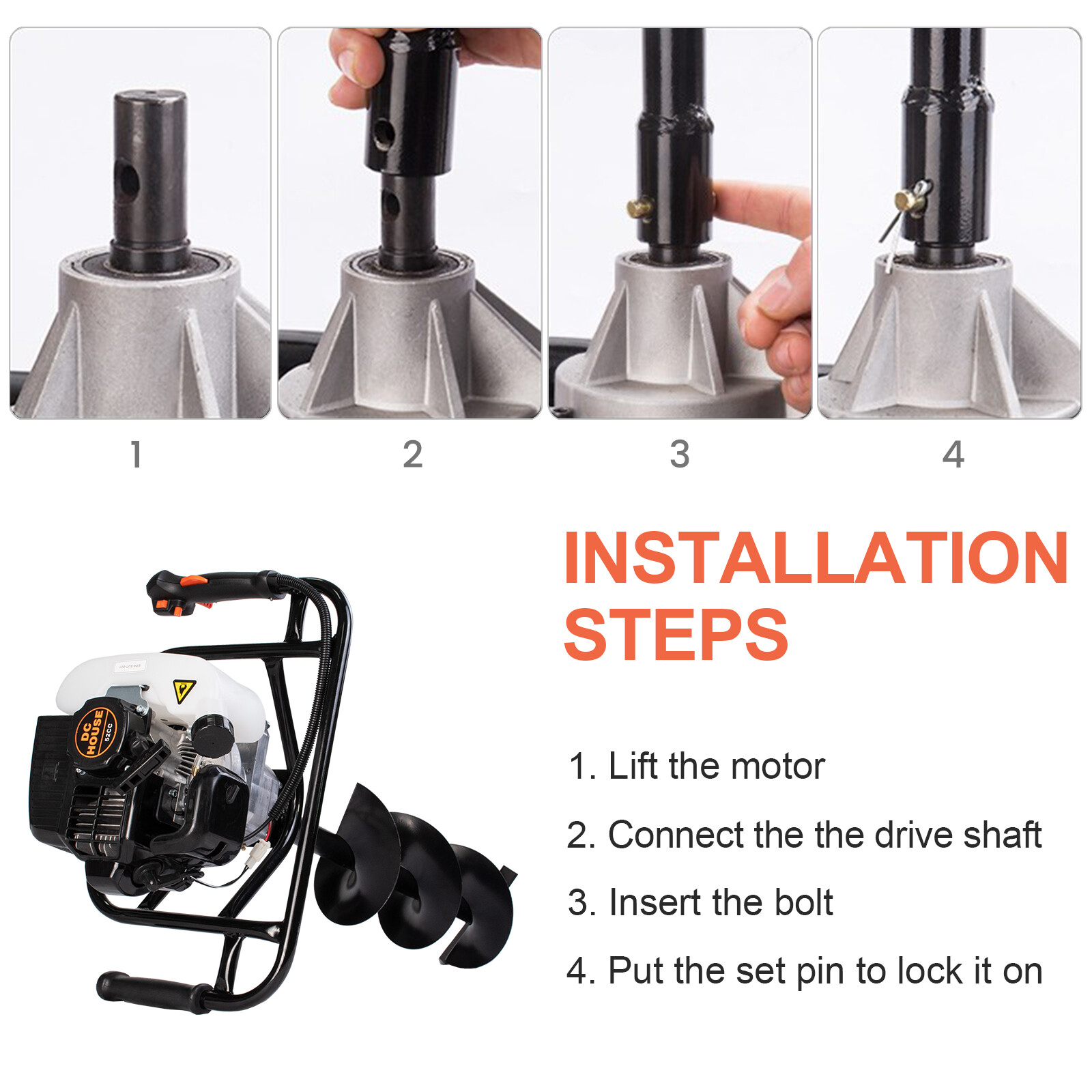 DC HOUSE 52CC 2.4HP Gas Powered Post Hole Digger, New