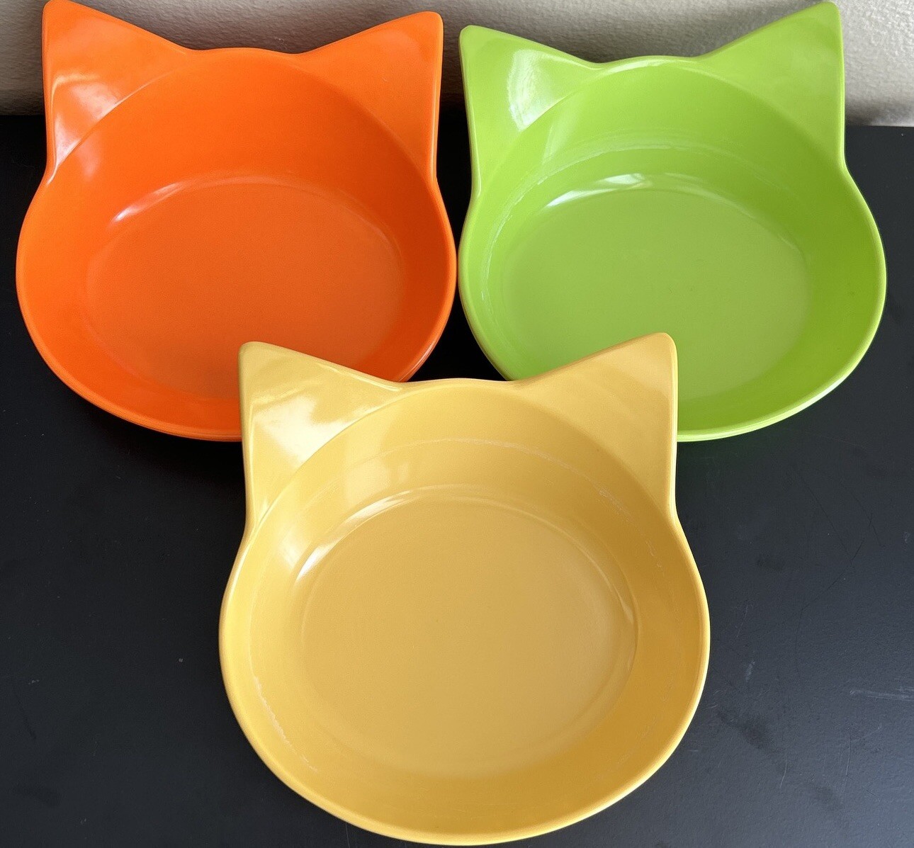 Halloween Kitty Cat Dishes Melamine - Set of 3 Orange Green Yellow