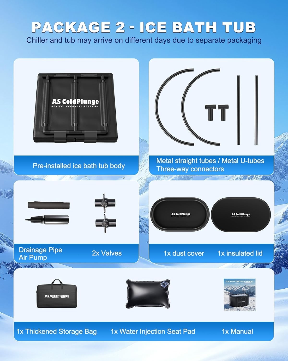 Water Chiller & Ice Bath Tub Kit Ice Pod XXL Tub Cold Plunge Therapy Recovery