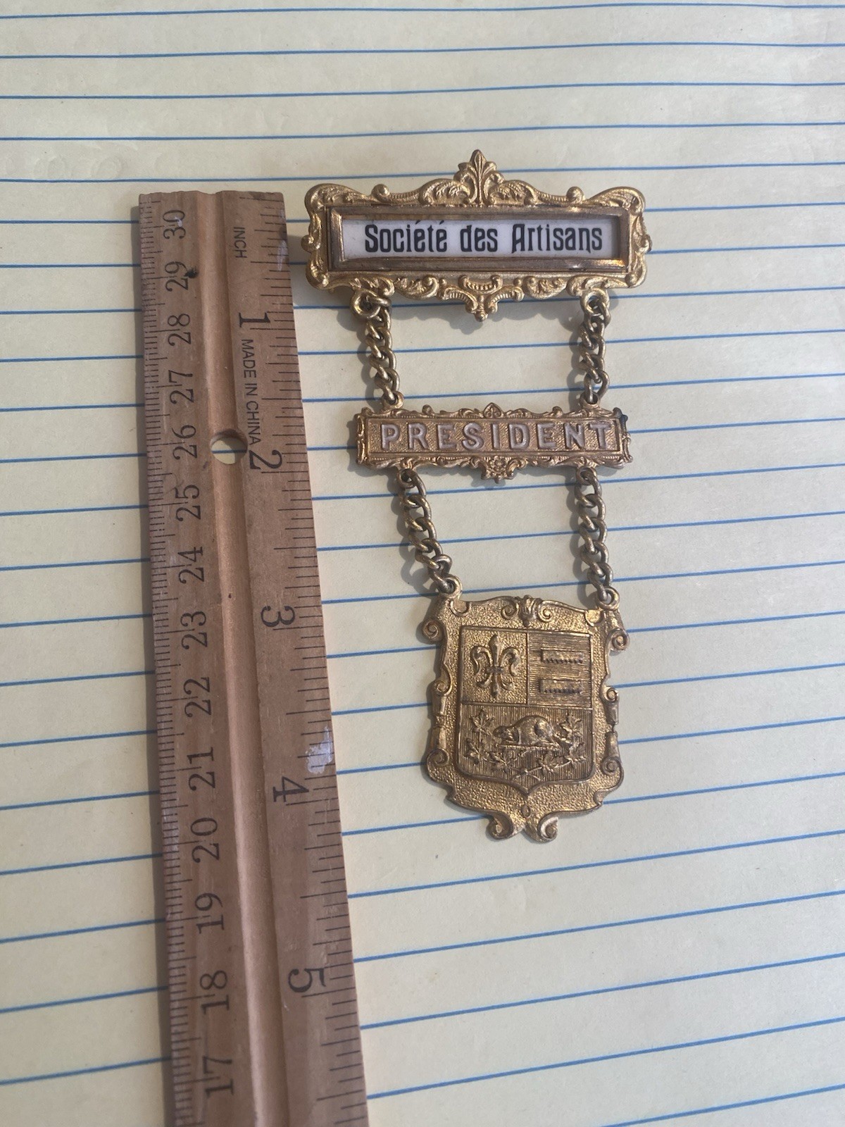 Vintage Societe Des Artisans "PRESIDENT" Badge Fraternal Org? France