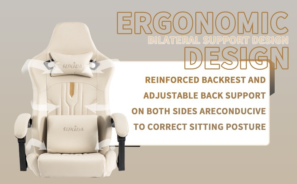 Gaming Chair with Footrest Ergonomic Computer Chair Massage Lumbar Cushion