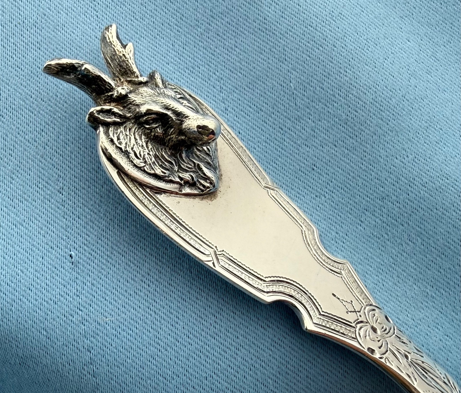 Albert Coles Coin Silver Soup Ladle Saxon Stag 12 Inches No Mono