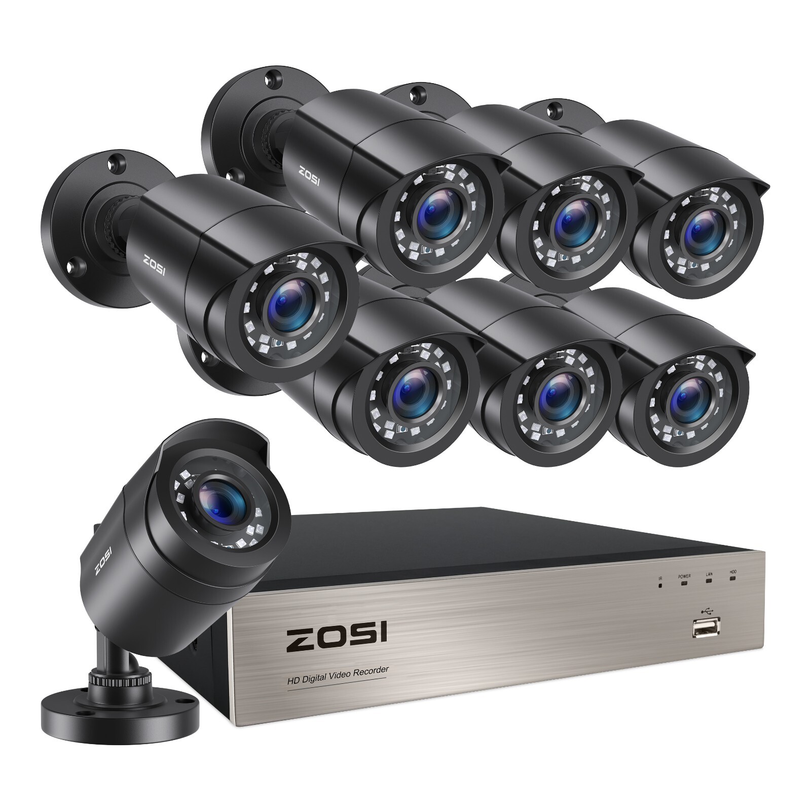 ZOSI 8CH 5MP Lite DVR 1080P Outdoor CCTV Security Camera System Kit Night Vision