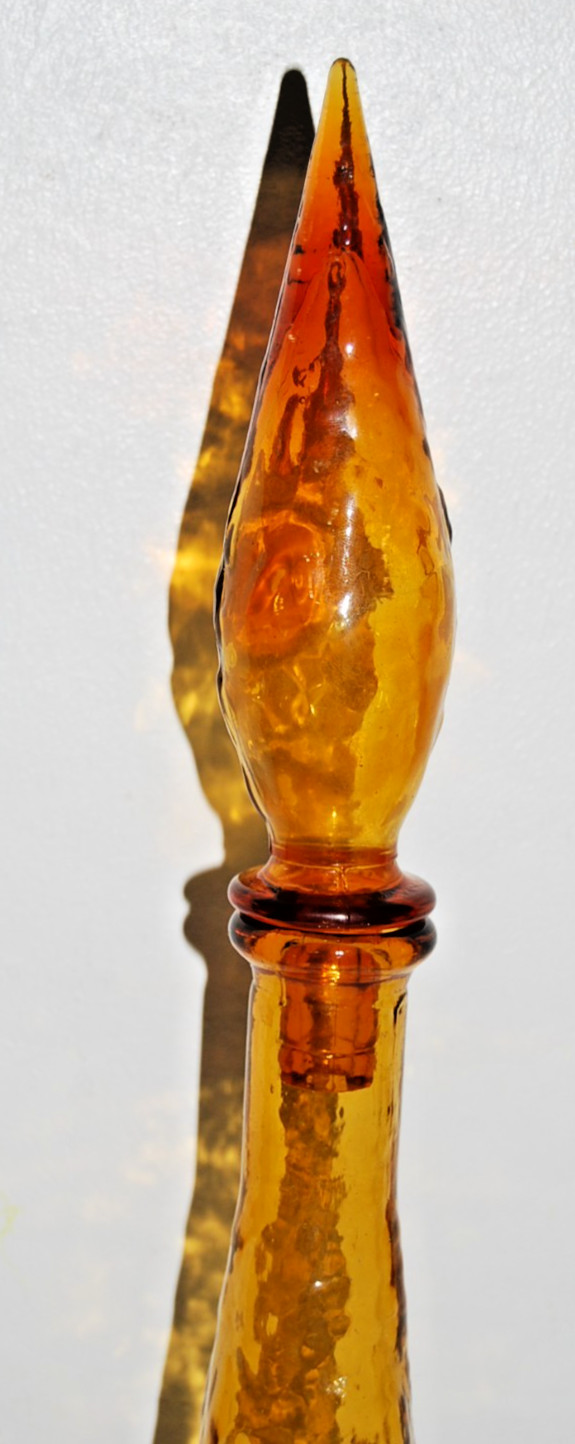 Vintage Empoli Honey Amber Crinkle Glass Decanter Bottle 23" Tall w/ Stopper