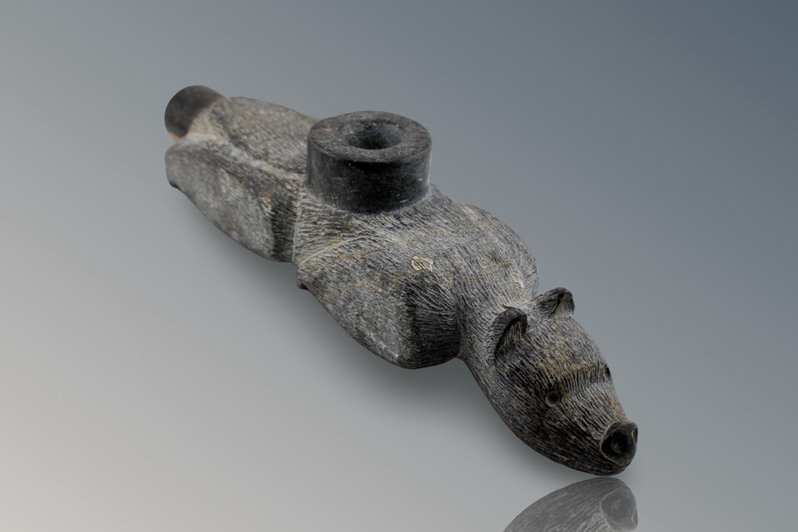 Cherokee Council Bear Effigy Pipe Late 19th Century NC High Rock 13” Long