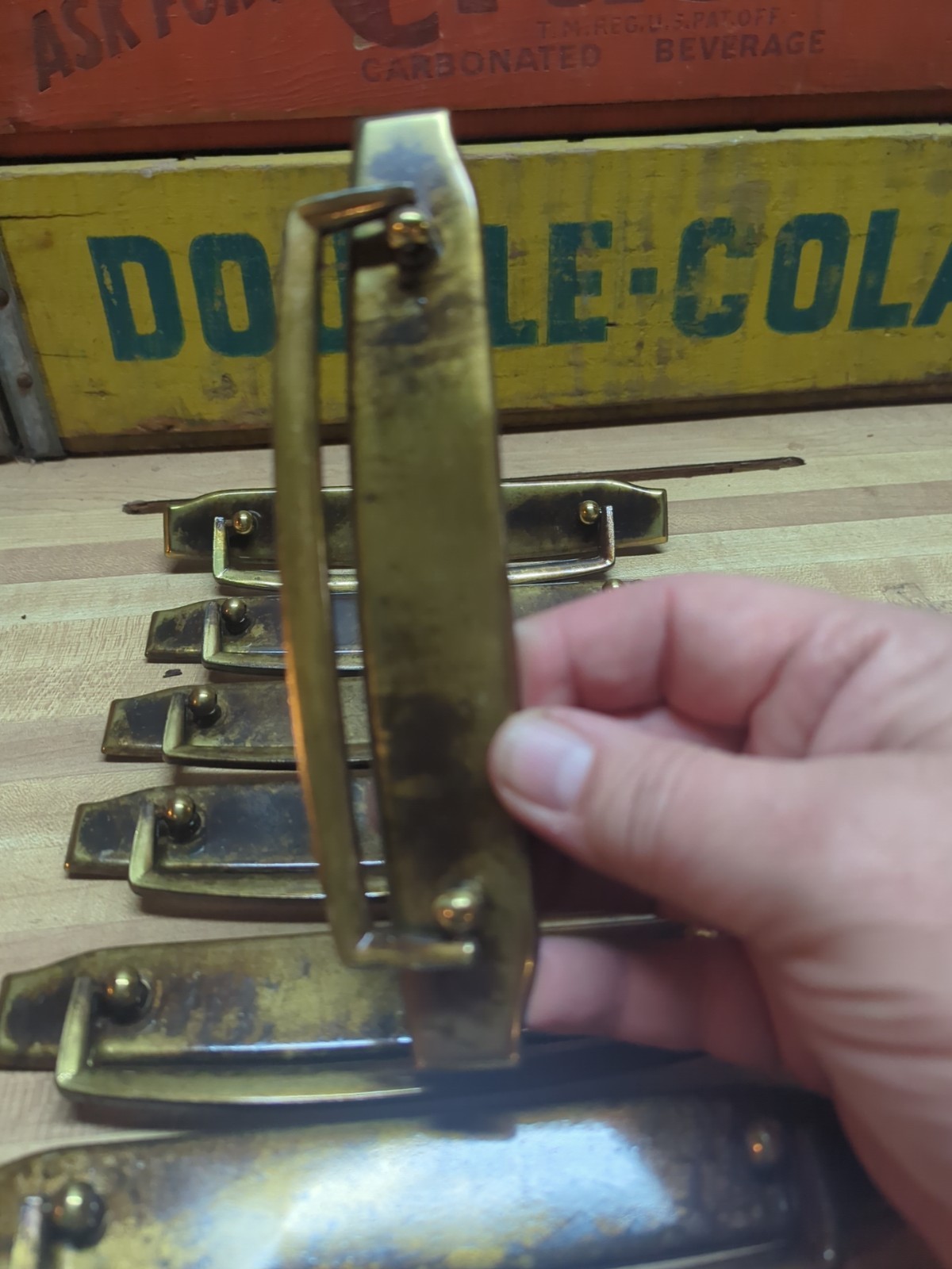 Lot of 8 Vintage Burnished Brass Drawer Pulls, 7" Long