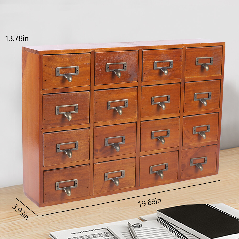 16 Drawers Vintage Tabletop Library Card Catalog Cabinet Apothecary Storage Box