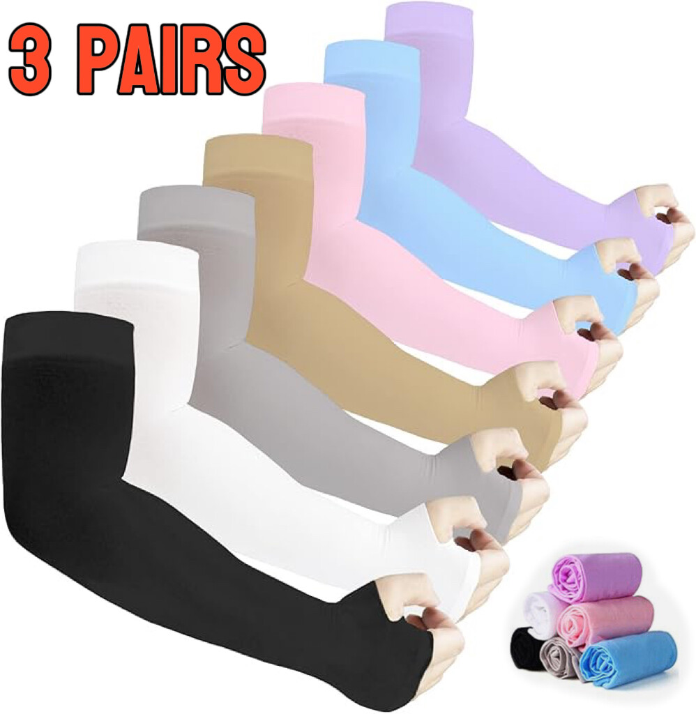 3 Pairs Cooling Arm Sleeves Cover UV Sun Protection Sports Outdoor For Men Women