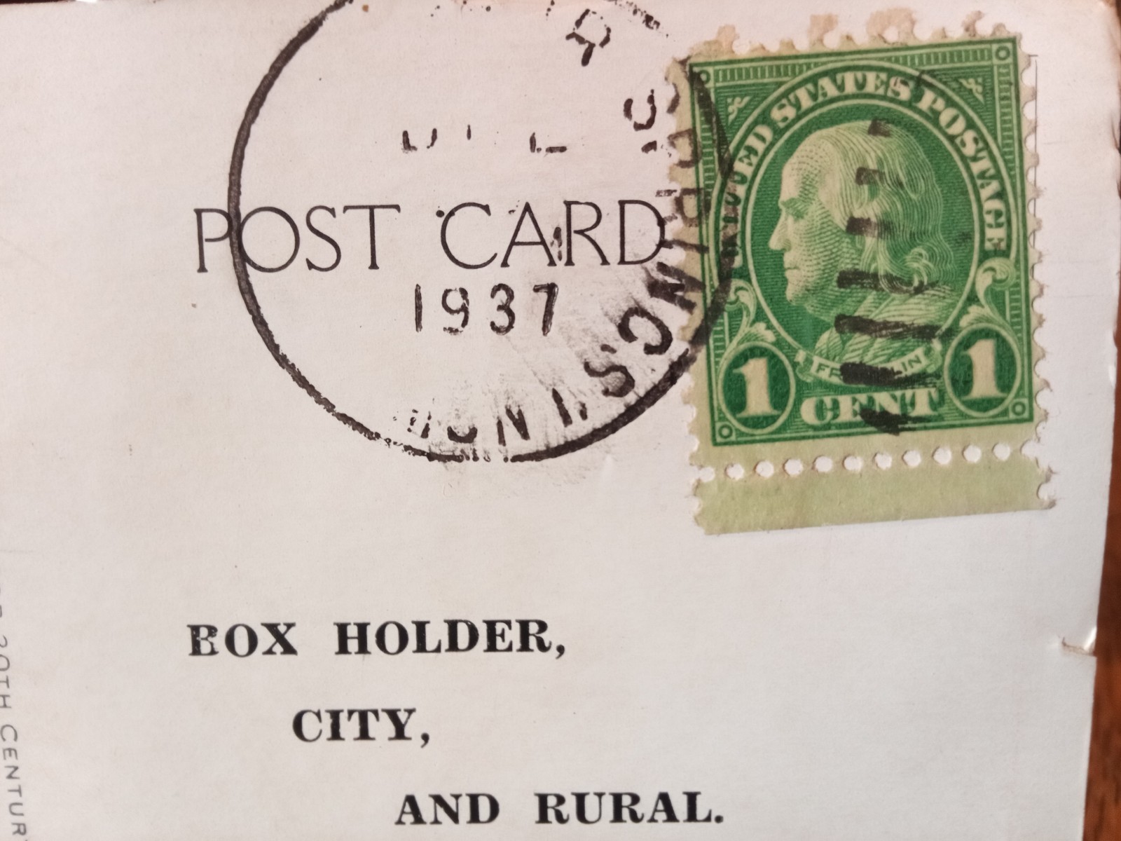 1937 US 1 Cent Green Franklin Stamp on Postcard with Shirley Temple Image