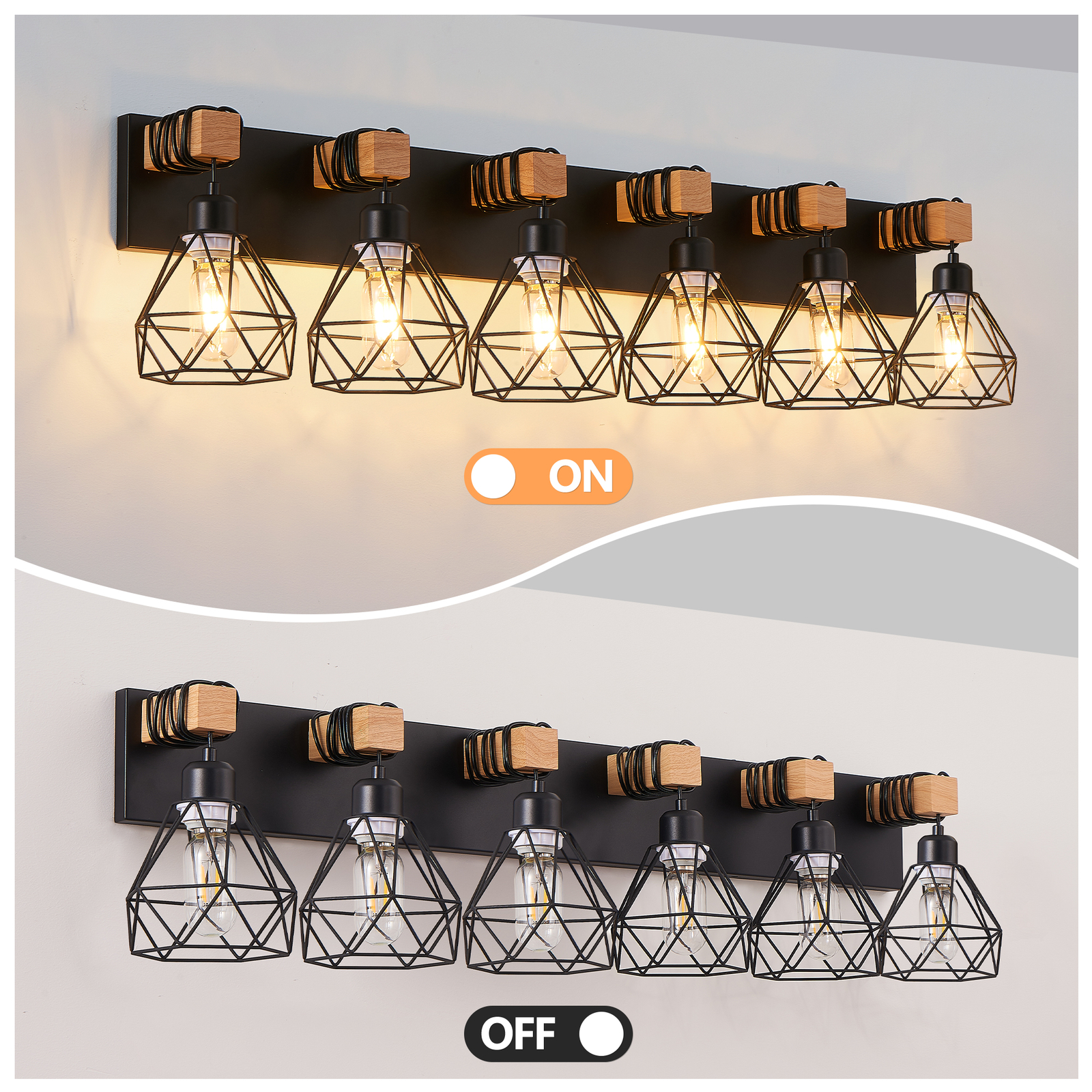 Vanity Light 38" 6 Lights Farmhouse Fixture Black Cage Bathroom Mirror Wall Lamp