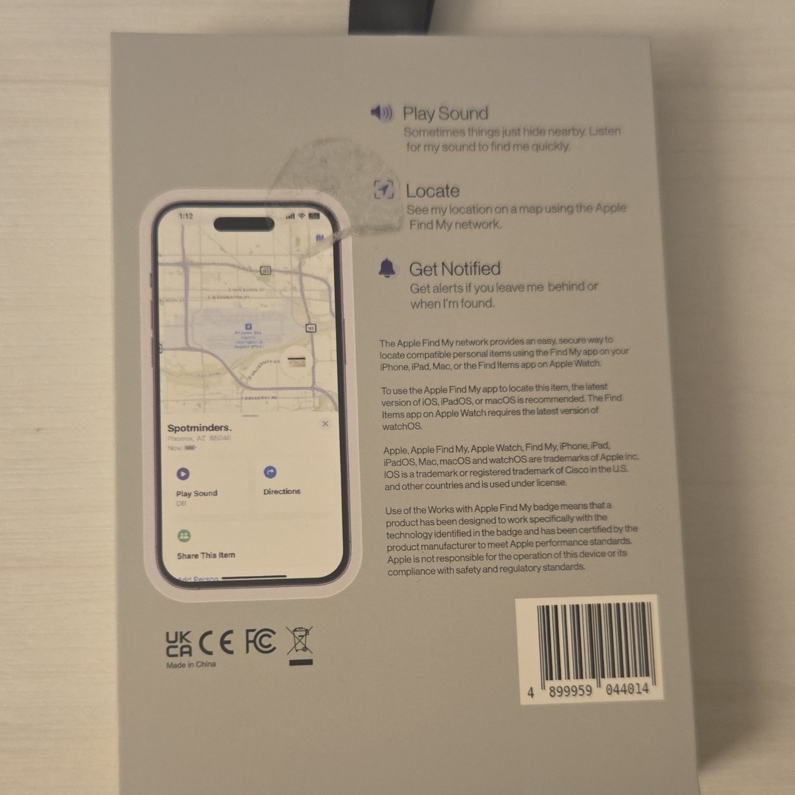 SPOTMINDERS Tracking Card Works with Apple Find My, Model 899959044014, MPN