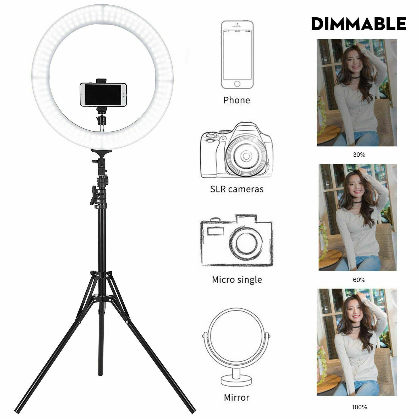 19" LED SMD Ring Light Kit with Stand Dimmable 6000K for Makeup Phone Camera