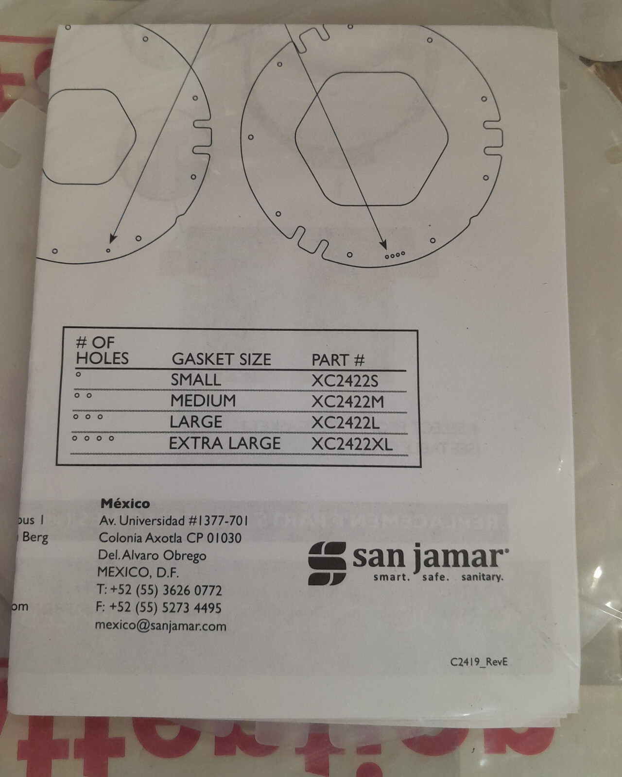 San Jamar XC2422S Small EZ-Fit Replacement Gasket 3 Piece