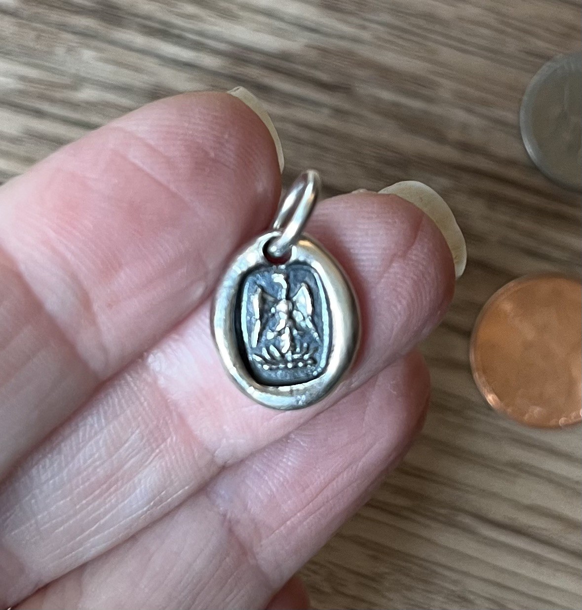 Silver Wax Seal Charm Imprinted With Phoenix