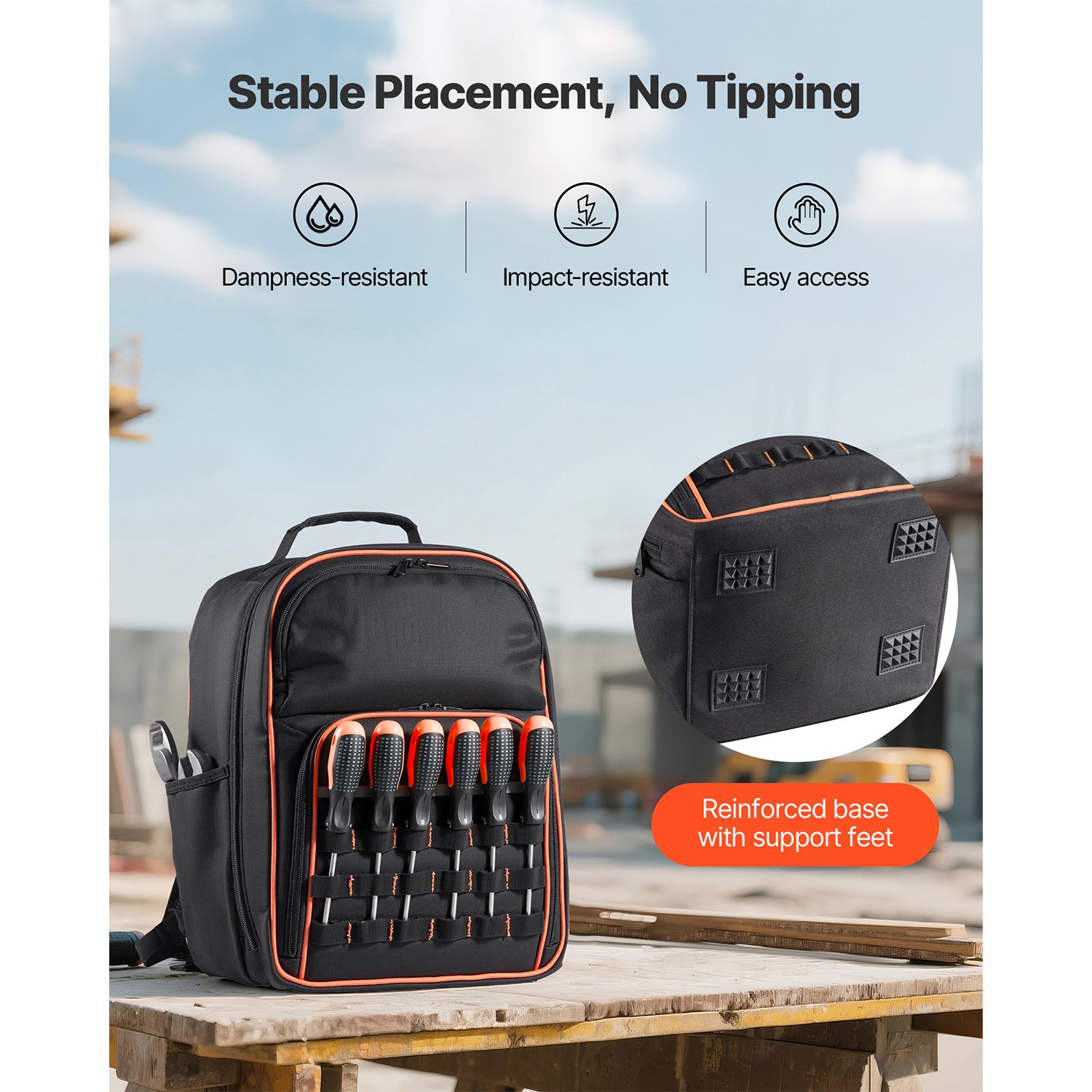 Tool Backpack 49 Pockets Tear-resistant Jobsite Backpack for Electrician