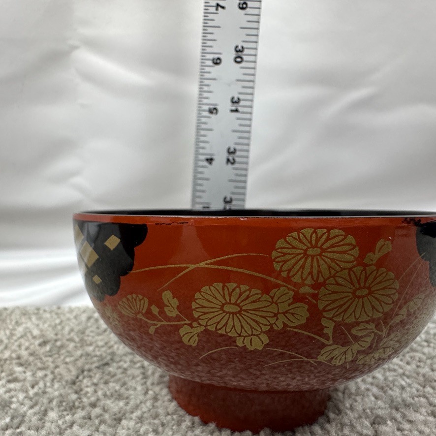 5 Showa Period Wajima-Nuri Owan Serving Bowls 3 Lids & Lacquered Wood Tray Japan