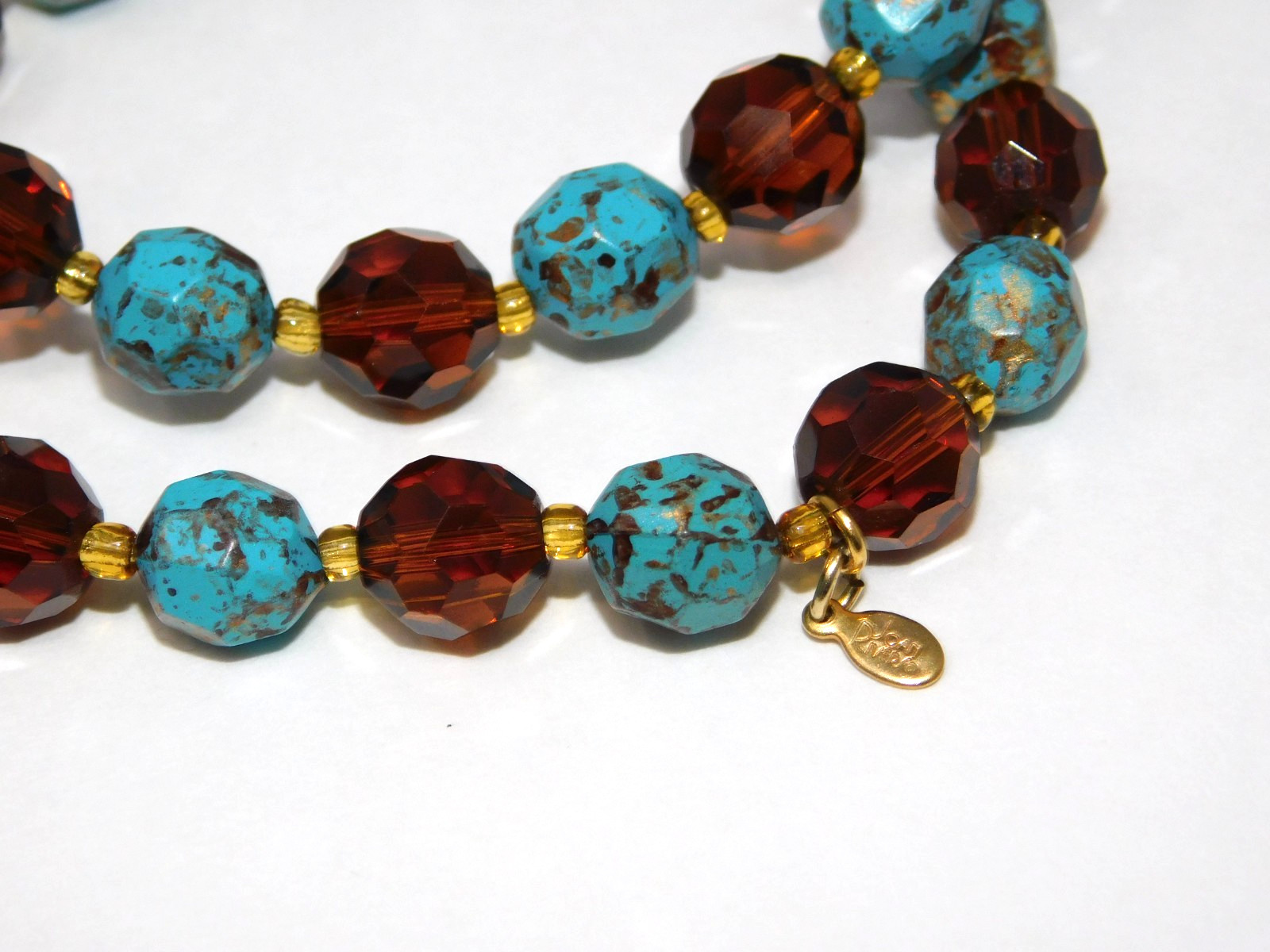 Vintage JOAN RIVERS Faux Turquoise & Amber Glass Necklace Bracelet Earrings Set
