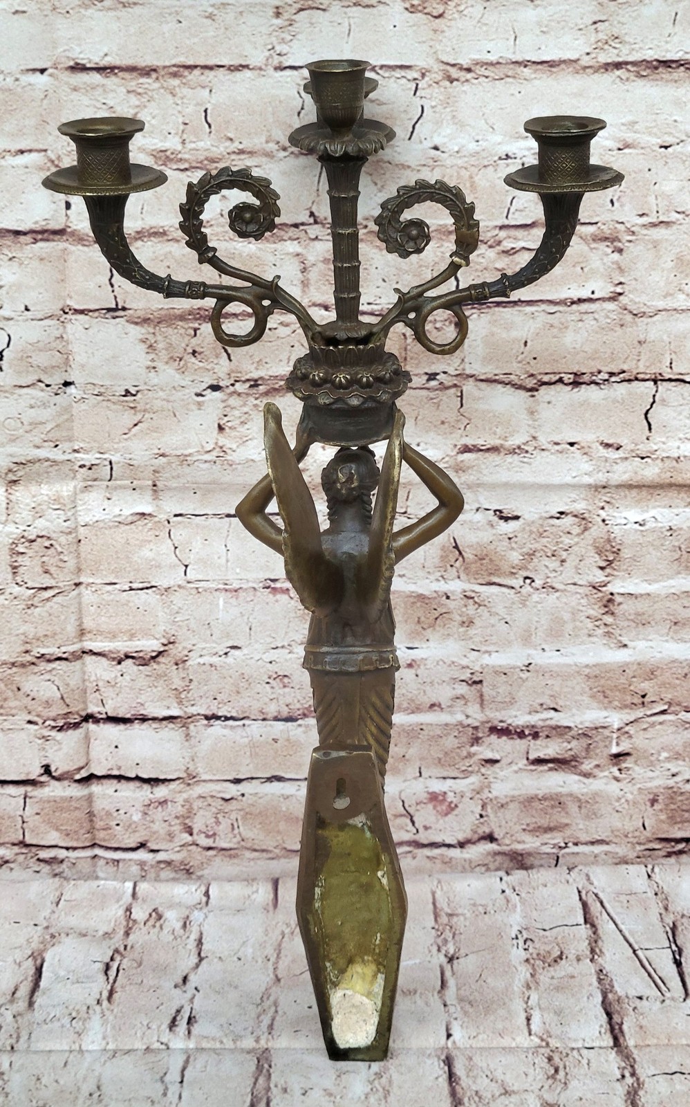 Wall Mounted Hanging Figural Female Bronze Metal Candle Holder Candelabra Sconce