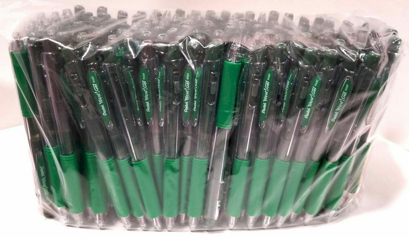 NEW Pentel WOW! Retractable Gel Pen GREEN INK, BULK 144-pcs, Medium .7mm, K437-D