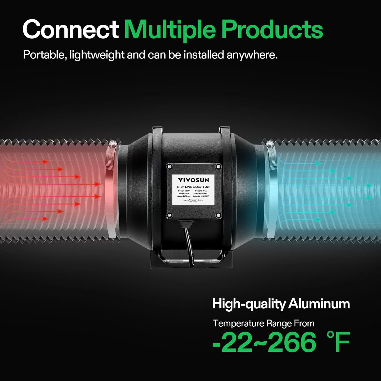 VIVOSUN 8" 25Ft Flex Air Aluminum Ducting for HVAC Ventilation w/ 2 Clamps