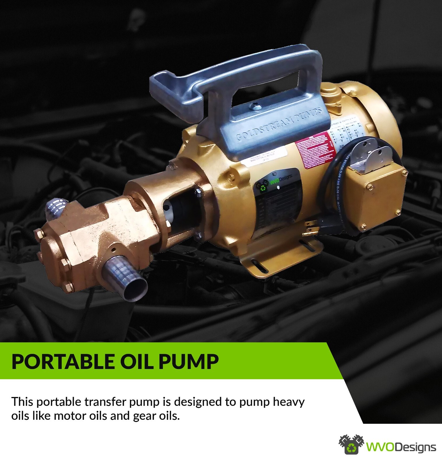 WVO Designs Portable Oil Transfer Gear Pump 12gpm HD, Goldstream Oil Pump