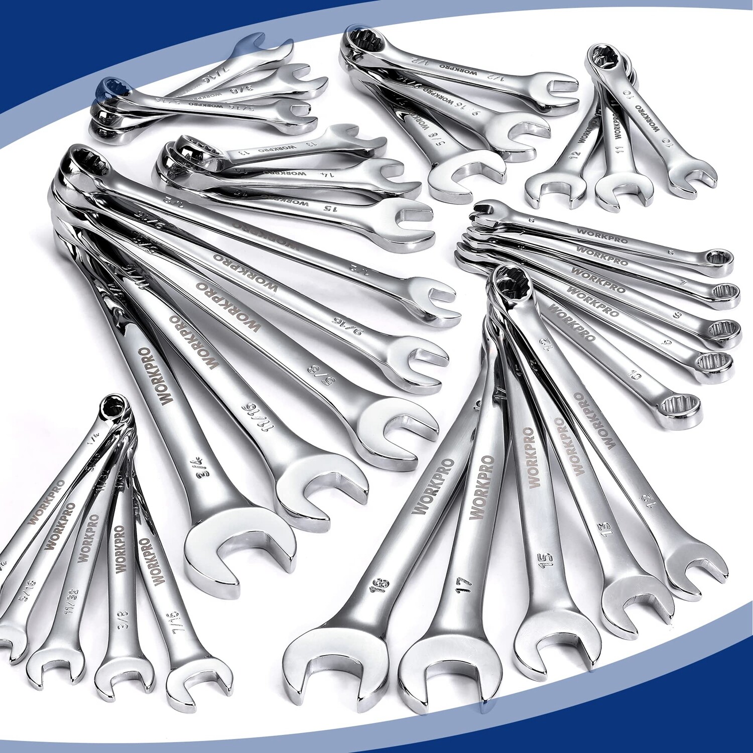 WORKPRO 32PC SAE&Metric Combination Wrench Set 12 PT Regular Wrenches set w/Tray