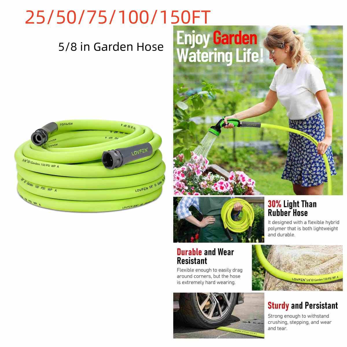 25/50/75/100/150FT Premium 5/8' Rubber Garden Hose Heavy Duty ZillaGreen